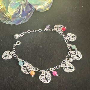 Silver 925 Bracelet With Angel Wing Charms & Chakra Stones Handcrafted Boho Desi